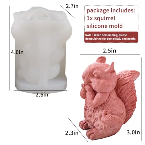 Squirrel Silicone Mold, Cute Squirrel Candle Soap Making Molds, 3D Animal Shaped Cake Fondant Chocolate Decorating Mold, Epoxy Resin Casting Concrete Plaster Wax Art Craft Mould Kit - color: Squirrel