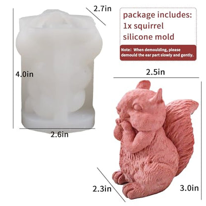 Squirrel Silicone Mold, Cute Squirrel Candle Soap Making Molds, 3D Animal Shaped Cake Fondant Chocolate Decorating Mold, Epoxy Resin Casting Concrete Plaster Wax Art Craft Mould Kit - color: Squirrel