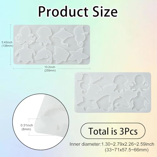 3 Pcs Ocean Marine Animal Silicone Molds for Resin Keychain Epoxy DIY Jewelry Making - color: 3pcs-138x259x8mm-ocean marine molds