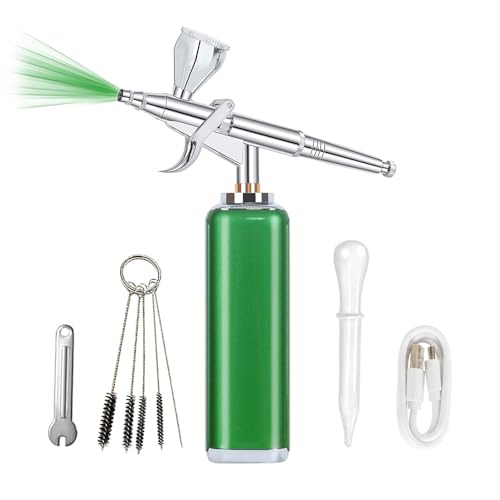 high air Flow Cordless Airbrush Kit, Wireless Portable Air Brush Compressor, Rechargeable Mini Air Brush, Handheld Airbrush Gun for Barber, Model Painting, Nail Art, Makeup, Tattoo (Green) - color: green
