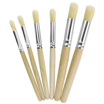 Wooden Stencil Brushes Set, Natural Bristle,6Pcs, 3 Sizes | Wood Paint Template Brush, For Stencil Painting, Painting on Wood Wall, Acrylic, Oil, Watercolor, DIY Art Crafts
