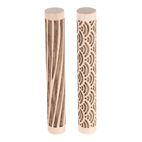 HARFINGTON 2pcs Wood Clay Roller 4"Water Wave Wood Grain Texture Pattern Rolling Pins Pottery Tools Rollers for Clay Baking Dough Playdough DIY - style: Water Wave + Wood Grain