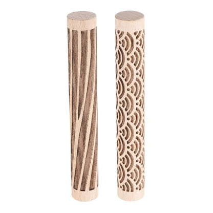 HARFINGTON 2pcs Wood Clay Roller 4"Water Wave Wood Grain Texture Pattern Rolling Pins Pottery Tools Rollers for Clay Baking Dough Playdough DIY - style: Water Wave + Wood Grain
