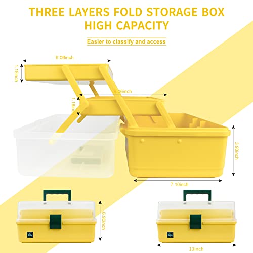 Creahaus 13 inch Art Craft Organizer Storage Box with 3 Layer, Multipurpose Plastic Tool Box with Handle for Sewing, Art Supply, Medicine, Nail, Hair Accessories (Yellow) - color: Yellow