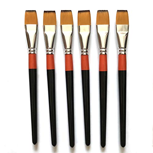 3/4 Inch Flat Bright Paint Brush Set of 6, Premium Taklon Synthetic Hair - size: 0.75 Inch Flat (6 PCS)
