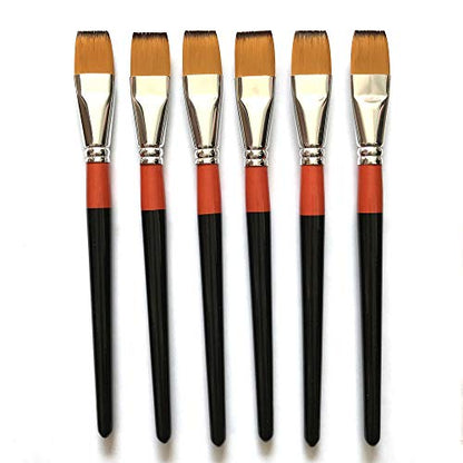 3/4 Inch Flat Bright Paint Brush Set of 6, Premium Taklon Synthetic Hair - size: 0.75 Inch Flat (6 PCS)