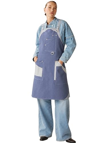 Professional Work Apron for Men & Women – 100% Cotton with waterproof Membrane, Cross Back Straps - color: Forge Blue