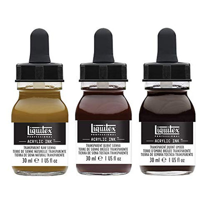 Liquitex Professional Acrylic Ink, 1-oz (30ml), Transparent Set, Set of 3 | Ultra Fluid Acrylic, Highly Pigmented, Dye-Free, Non-Fading, Satin Finish, Permanent When Dry, Lightfast - color: Transparent - Set of 3