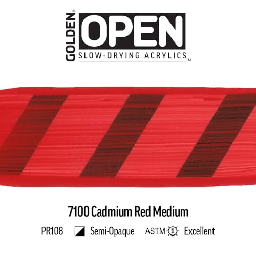 GOLDEN OPEN Slow-Drying Acrylics, Cadmium Red Medium, 2 fl. oz. Tube - color: Cadmium Red Medium, size: 2 Fl Oz (Pack of 1)