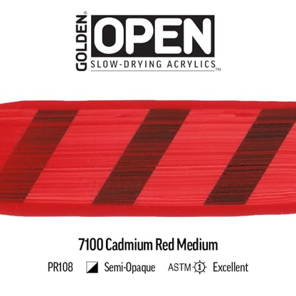 GOLDEN OPEN Slow-Drying Acrylics, Cadmium Red Medium, 2 fl. oz. Tube - color: Cadmium Red Medium, size: 2 Fl Oz (Pack of 1)