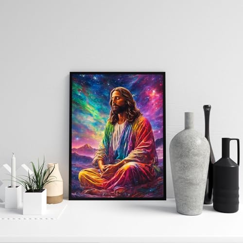 Meditation Diamond Art Kits for Adults,Full Round Drill Dot Colorful Jesus Diamond Painting Kits for Adult Beginners Meditate,5D DIY Gem Art and Craft Paint by Diamonds Faith,Home Wall Decor 12X16Inch - color: Meditation Jesus