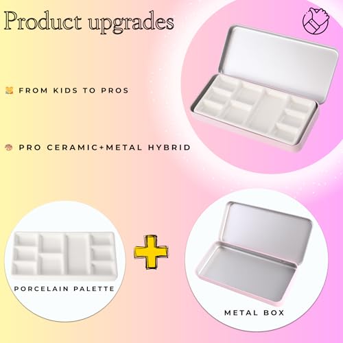 Travel Watercolor Palette, Portable Ceramic Palette 9 Well, Watercolor Palette with Lid, Empty Wet Palette Metal Paint Box with Porcelain Palettes(Pink Box) - color: Pink