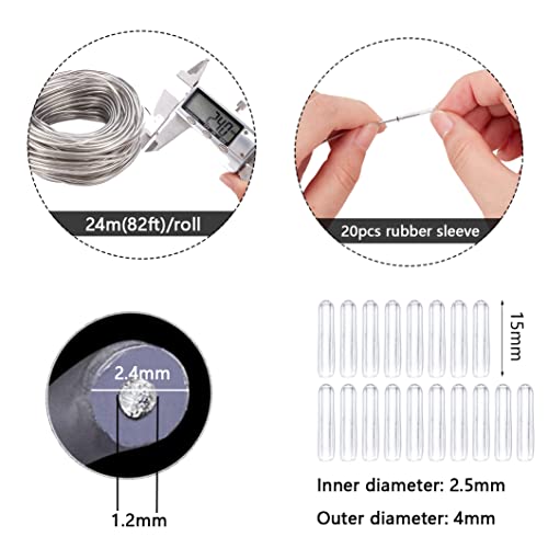 BENECREAT 10 Gauge Plastic Covered Aluminum Wire with 20 Caps, 82FT Silver DIY Jewelry Making Wire for Hair Bows, Shaping Brim Hat and Other Crafts Project - size: 10 Gauge