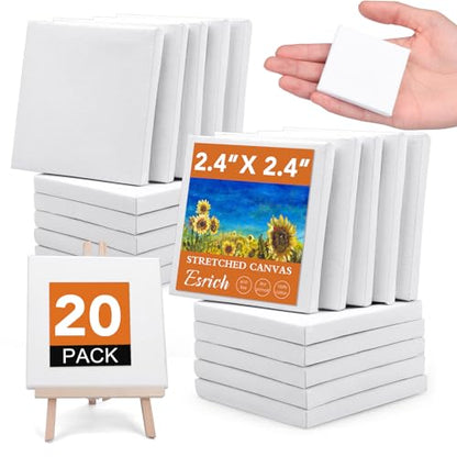 ESRICH Mini Stretched Canvas 20Pack 2.4x2.4inch, 2/5''Profile Art Primed Canvases for Painting, Cotton Small Professional Stretched Canvas for Kids and Art Supplies. - style: 20 Packs Stretched Canvas - 2.4*2.4in