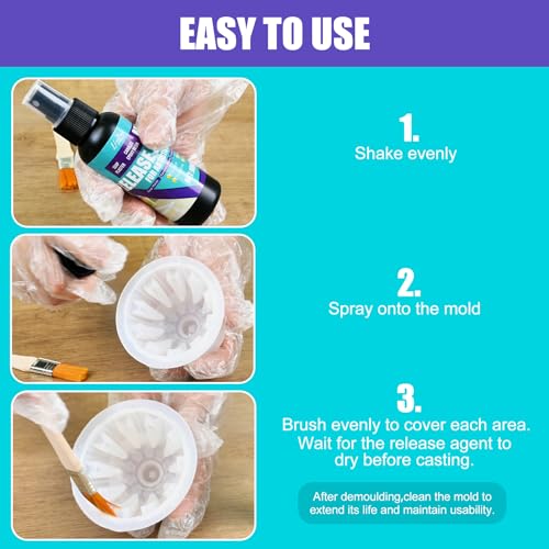 Silicone Mold Release Spray - Professional Mold Release Agent for Epoxy Resin and Candle Making, Fast Drying, Non-Stick, Easy to Demold, Epoxy Release Spray Suitable for Various Molds