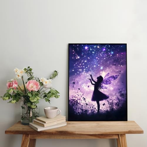 PRASIO Angel Diamond Art Kits for Adults Beginners, Fairy Diamond Painting Kits for Adults, DIY 5D Purple Diamond Painting with Round Gem Art Kits for Gift Home Wall Decor 12x16 Inch - color: XM-DP-ButterflyFairy-3040