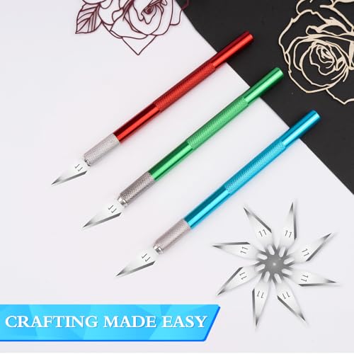 Exacto Knife Set, Hobby Knife with 30#11 Blades for Art and Crafts | Craft knife set supports paper, vinyl and stencils, Precision scalpel design suits model making, carving and fine trimming - color: Red-green-blue