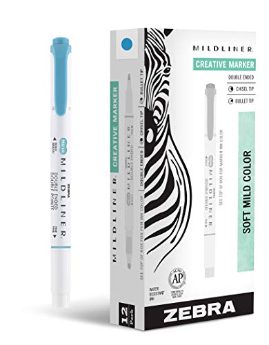 Zebra Pen MILDLINER No Bleed Highlighter, Smoke Blue, Dual Tip, 12-Pack | Broad and Fine Point Tip Marker Set, Ideal for Bible Highlighting, Journaling, Office, School and Teacher Supplies (78420upc) - color: Smoke Blue