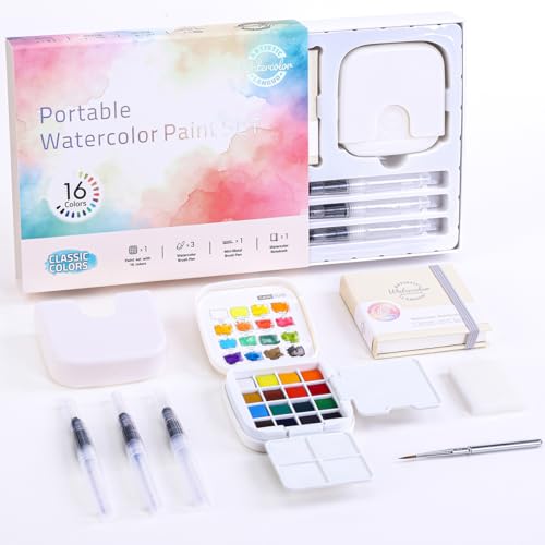Mini Watercolor Paint Set, 16 Colors Pocket Travel Paint Kit - color: Classic Colors