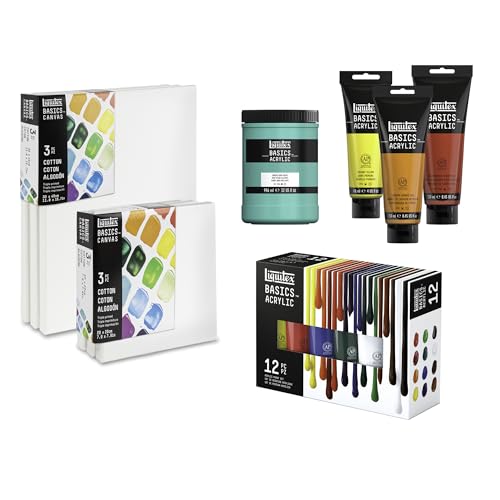 Liquitex BASICS Canvas, 3 pack, 12" x 16" | Archival, Acid-Free, Non-Toxic, Medium Texture Cotton, Pre-primed with a triple layer of acrylic gesso, Stapled & Stretched - style: 12" x 16"