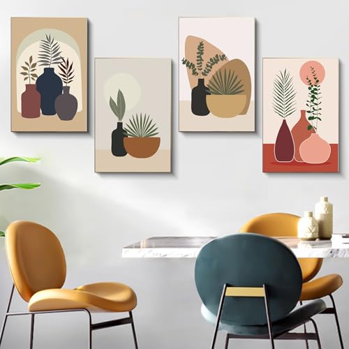 4 Pack Framed Paint by Numbers Kit for Adults Plant with Wooden Easel | With Frame Canvas 8x12 IN, For Adults Beginner, DIY Acrylic Painting Simple, Stress Relief Craft Kits, Home Wall Decor Gift - color: FOP4P-09
