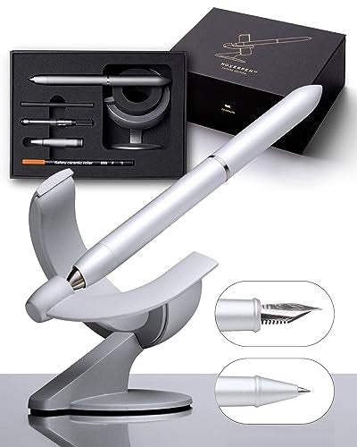 novium Hoverpen Future - Luxury Fountain & Rollerball Pen All-In Gift Box | Schmidt Nib (Fine), Converter, Extra Refill, Aerospace Metal, Best Pen Gift Set for Men & Women (Frost Silver) - color: Frost Silver, style: 2-In-1 Set
