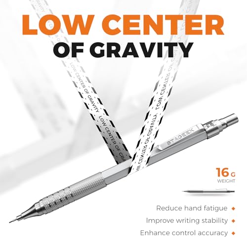 35Pcs Art Mechanical Pencil Set with Case, 0.5 0.7 0.9 2.0 Graphite Metal Drawing Drafting Pencils, Sharpener Erasers 384PCS Lead Refills (6B 4B 2B HB 2H 4H Colors)Pencils for Writing Sketching,Silver - color: silver