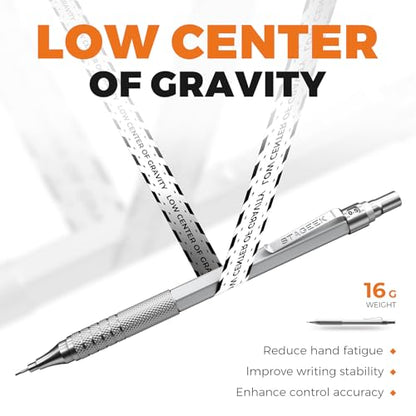 35Pcs Art Mechanical Pencil Set with Case, 0.5 0.7 0.9 2.0 Graphite Metal Drawing Drafting Pencils, Sharpener Erasers 384PCS Lead Refills (6B 4B 2B HB 2H 4H Colors)Pencils for Writing Sketching,Silver - color: silver