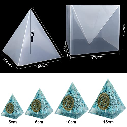 1pc Super Pyramid Silicone Mould Resin Craft Jewelry Crystal Mold Large Pyramid Resin Casting Silicone Jewelry Molds for Paperweight for Home Decoration Office Desk,15.7cm/6 inch +Plastic Frame | Epoxy Resin Casting Mold with Plastic Frame for Orgonite, P
