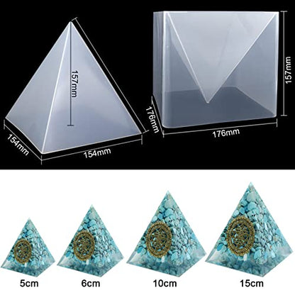 1pc Super Pyramid Silicone Mould Resin Craft Jewelry Crystal Mold Large Pyramid Resin Casting Silicone Jewelry Molds for Paperweight for Home Decoration Office Desk,15.7cm/6 inch +Plastic Frame | Epoxy Resin Casting Mold with Plastic Frame for Orgonite, P