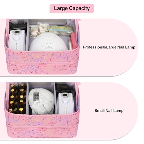Nail Polish Organizer Bag Holds 50+ Bottles (15ml/0.5 fl.oz) &UV Nail Lamp - color: 04-Pink, size: 50 Bottles