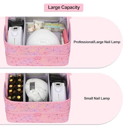 Nail Polish Organizer Bag Holds 50+ Bottles (15ml/0.5 fl.oz) &UV Nail Lamp - color: 04-Pink, size: 50 Bottles