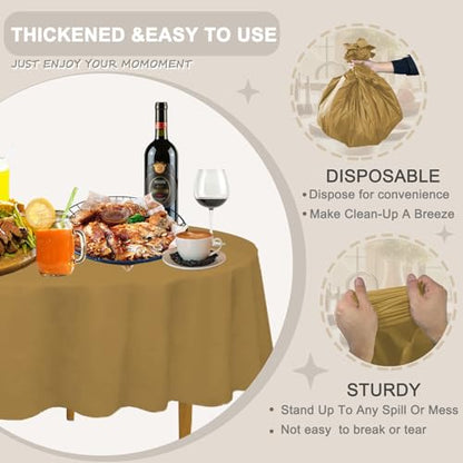 D&Z 12 Pack Gold Disposable Plastic Tablecloth, 84" Round Table Cover - color: Gold, size: 12 Pack 84" Round