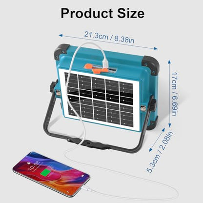 Rechargeable LED Solar Work Light | Job Site Battery Rechargeable LED Floor Light, Waterproof Portable Camping Light for Emergency, Repair, Camping - size: 12000mAh