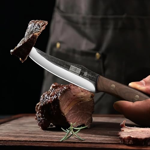 HOSHANHO Steak Knives Set of 6, Sharp 4.5" Non Serrated Steak Knife Set | Hand Forged High Carbon Steel Dinner Steak Knives with Full Tang Wood Handle, Gift with Men - size: 4.5"