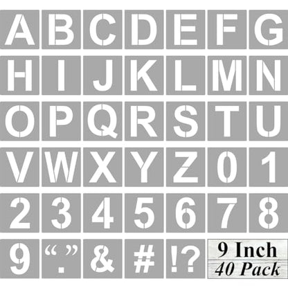 Alphabet Letter and Number Stencils 9 Inch - 40 Pack Large Letters and Numbers Stencil Templates with Signs for Painting on Wood, Reusable Letter Stencils for Chalkboard Signs & Wood Wall Art - size: 9 Inch