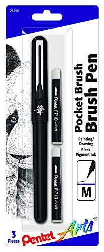 Pentel Arts Pocket Brush Pen with Refills, 1 Pen & 2 Refills