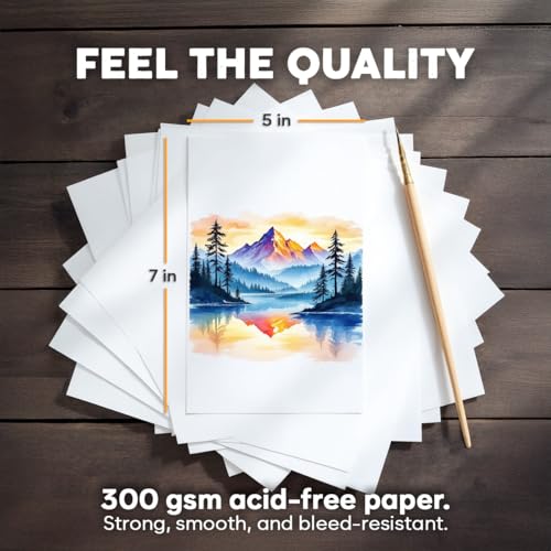 64 Sheets Watercolor Paper Pad - 5"x7" - Water Color Paper 140lb/300gsm - 100% Cotton Pulp - Art Supplies for Kids & Adults - for Painting, Artist Sketch, Easel, Loose Drawing - size: 5" x 7", 64 Sheets