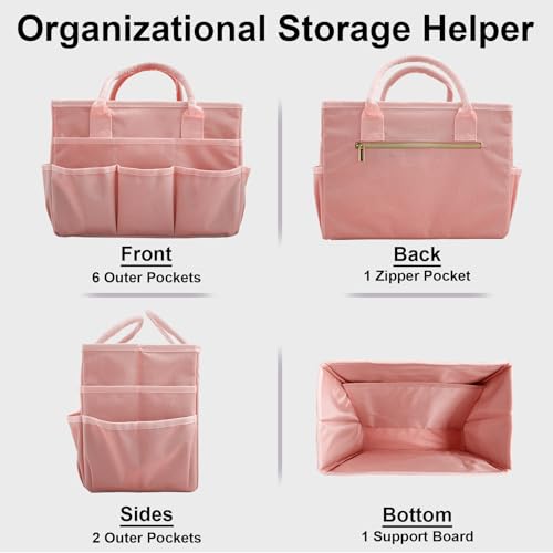 Cupohus Craft Organizer Bag, Pink Art Supply Tote with Multiple Pockets - color: Pink