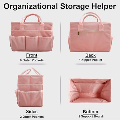 Cupohus Craft Organizer Bag, Pink Art Supply Tote with Multiple Pockets - color: Pink