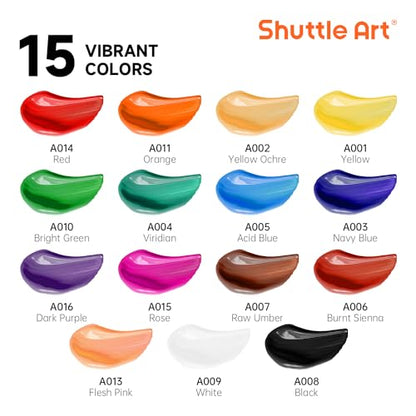 Shuttle Art Acrylic Paint Set, 15 x 12ml Tubes Artist Quality Non Toxic Rich Pigments Colors Perfect for Kids Adults Beginners Artists Painting on Canvas Wood Clay Fabric Ceramic Crafts