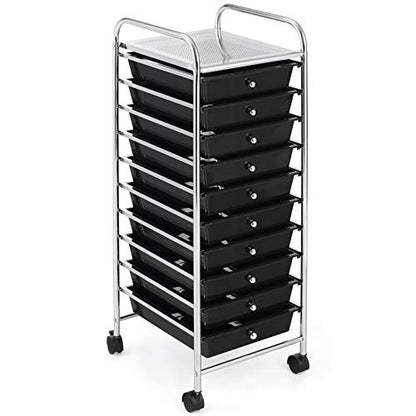 Happygrill 10-Drawer Storage Cart, Utility Cart with Removable Drawers & Metal Frame, Rolling Storage Cart with Lockable Wheels for Home, Office, Black - color: Black