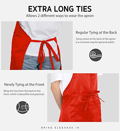 Syntus Apron for Men Women, Adjustable Cooking Kitchen Apron with 2 Pockets | Machine Washable, Firm Stitching, Stain Resistance, Long Tie Straps, 2 Pockets, Versatility, Unisex Use, Gift, BBQ - color: Basic Red, style: 2 Polyester