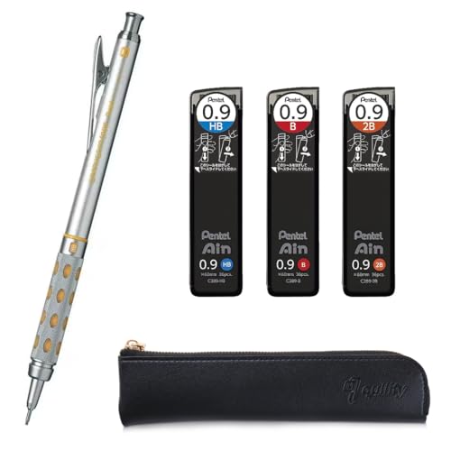 Graph Gear 1000 Mechanical Drafting Pencil + Ain HB/B/2B leads, original Black slim pen case (0.9mm) - size: 0.9mm