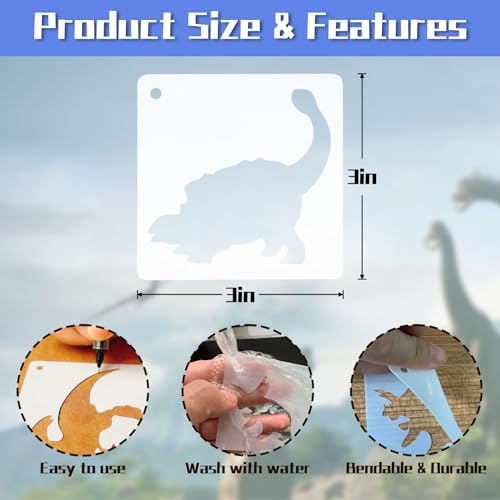 Dinosaur Stencils for Painting, 64 Pcs 3 Inch for Cards Rocks Kid Art | Reusable & Easy to Clean, Prehistoric Dino Accents, Gift Tags, Journals, Scrapbooks, Beginner Friendly - color: Dinosaur