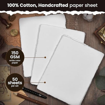LEATHER VILLAGE Offwhite Deckled Edge Handmade Watercolor Paper 5x7 - color: White, size: 7"X5"