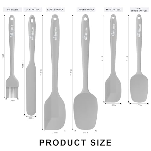 NileHome 6 Pieces Silicone Spatula Set with Silicone Brush,Mixing-Grey - color: Gray