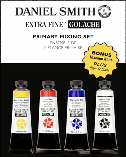DANIEL SMITH Gouache Primary Mixing Set 15ml Tubes, 3 Tubes plus BONUS Tube of Titanium White