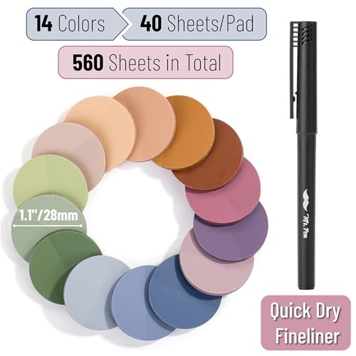 Mr. Pen- Round Transparent Sticky Notes, 1.1” Diameter, 14 Pads, 560 Sheets - color: Organic Modern, size: 560 pcs