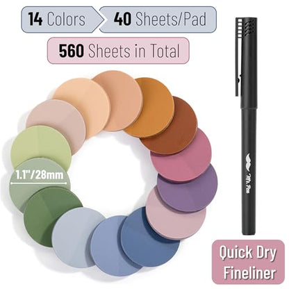 Mr. Pen- Round Transparent Sticky Notes, 1.1” Diameter, 14 Pads, 560 Sheets - color: Organic Modern, size: 560 pcs